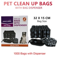 1000pc Paws & Claws Pet Doggy Clean Up Bags Dog Waste Poo Bag w/Dispenser Black