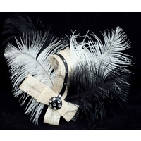 Symoon Hair Fascinator Comb with Feathers, Mesh Ribbon and Rhinestones
