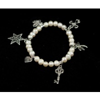 Fresh Water Pearl Bracelet with 6 Delicate Charms