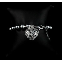 925 Sterling Silver Plated Bracelet Hollow Heart Charm