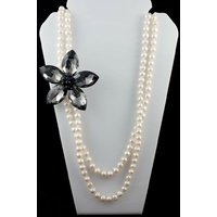 Fresh Water Pearl Layered Necklace with Austrian Crystal Flower