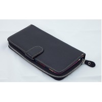 Genuine Leather Purse with Double Compartments - Black