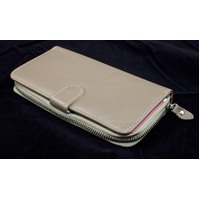 Genuine Leather Purse with Double Compartments - Latte