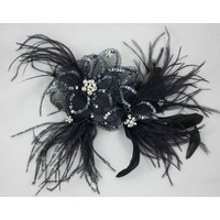 Black Swarovski Crystal Handmade Organza Feathered Fascinator