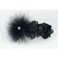 Black Feather and Rhinestone Hair Comb / Fascinator