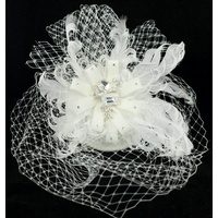 Swarovski Crystal Organza and Feather Bridal or Debutant Face Veil