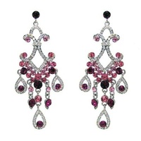 Peace - Two Toned Pink and Clear Rhinestone Chandelier Drop Earrings