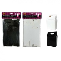Pack of 6 Black or White Retro Paper Party Boxes with Handle - 10cmx16cmx6cm