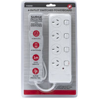 4 Way Outlet SURGE PROTECTOR Power Board w/ INDIVIDUAL SWITCHES 1 METER 240V SAA