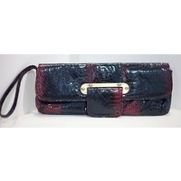 Black Fuchsia Red Clutch Purse Python Skin Look
