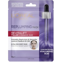 5 x L'Oreal Replumping Sheet Mask - Hydrating & Smoothing Revitalift Filler 28g