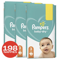 Pack 198 Pampers Dry Overnight 12 Hour Nappies Size 3 6-10kg