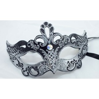 Eurasia Black & Silver w Swarovski Crystal Masquerade Mask - Handmade in Italy