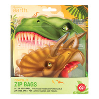 Reusable Zip Bag (set of 8) - Dinosaurs - BPA Free - Great for Lunch Snacks & Travel