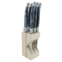 Set of 6 Laguiole Andre Verdier Debutant Debutant Serrated  Steak Knife - Marbled Grey