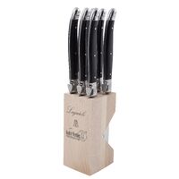 Set of 6 Laguiole Andre Verdier Debutant Debutant Serrated  Steak Knife - Stainless Steel/Black