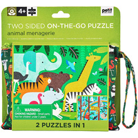 Petit Collage Two Sided On the Go Puzzle - 100 Pieces - Animal Menagerie