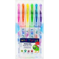 Penline Wild Things Coloured Neon Gel Pens 6 Pack