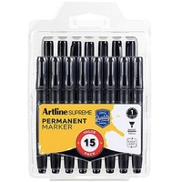 Artline Supreme Permanent Markers - Black 15 pack