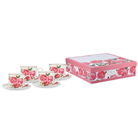 Ashdene Heritage Rose Fine Bone China Cup + Saucer Set Of 4