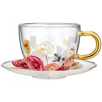 Ashdene Springtime Soiree Double Walled Glass Cup and Saucer 300ml