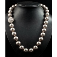 14mm Shell Pearls Necklace with Rhinestone Studded Magnetic Clasp - 2 Colours