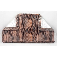 Faux Snake Skin Clutch with Folded Corners in Brown/Silver or Black/Gold