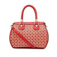 Large PU Hand Bag with 2 Toned Laser Cut in Red or Beige