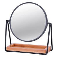 Clevinger Cosmetic 22cm Makeup Metal Mirror Milan Round w/ Stand Bamboo Tray